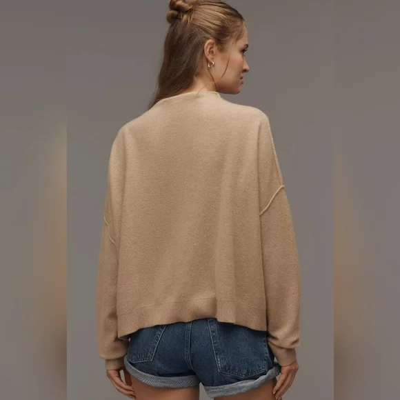 Anthropologie The Alani Cashmere Mock-Neck Sweater by Pilcro in Sand Dollar 1X - Picture 2 of 11
